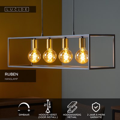 Lucide RUBEN - Hanglamp - 4xE27 - Zwart